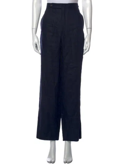 Pre-owned Bode Linen Wide Leg Pants In Blue