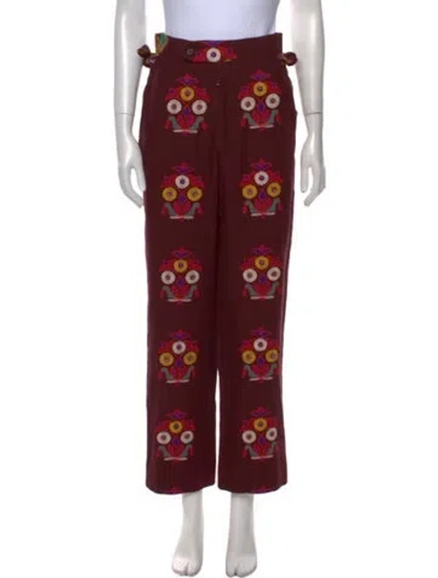 Pre-owned Bode Linen Wide Leg Pants In Red