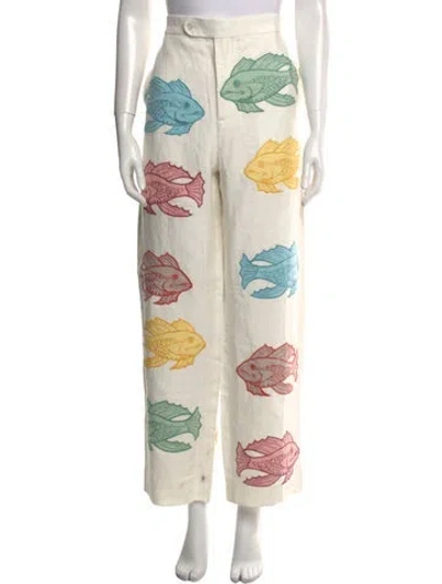 Pre-owned Bode Linen Wide Leg Pants In White