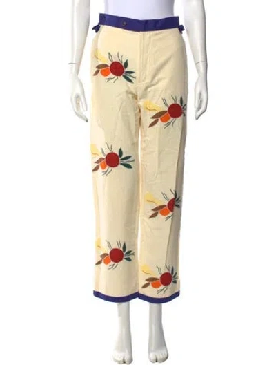 Pre-owned Bode Linen Wide Leg Pants In Yellow