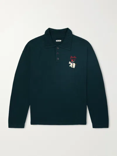 Bode Logo-detailed Merino Wool Polo Shirt In Blue
