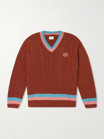 Bode Logo-embroidered Cable-knit Cotton Sweater In Brown