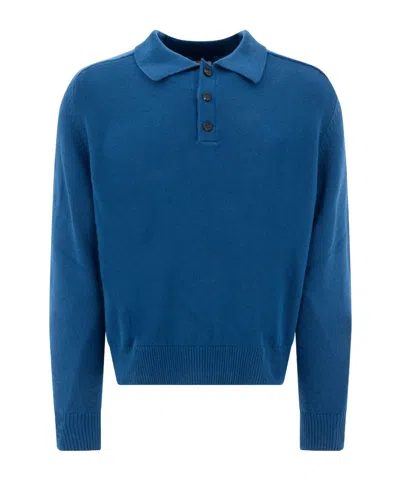 Bode Long Sleeve Knit Polo Shirt In Blue