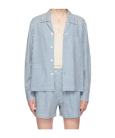 Bode Long Sleeve Shirt In White Blue