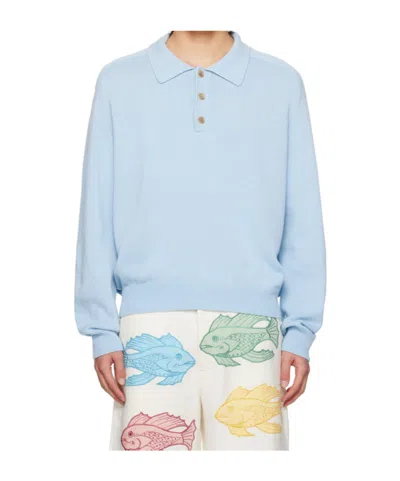Bode Long-sleeved Polo Shirt In Blue