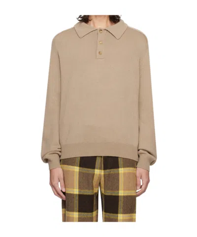 Bode Long-sleeved Polo Shirt In Camel