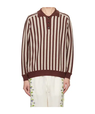 Bode Long-sleeved Polo Shirt In Brown