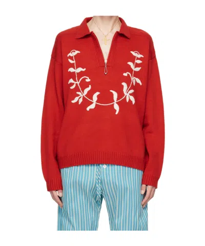 Bode Long-sleeved Polo Shirt In Red