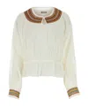 Bode Cotton Blouse With Embroidered Neckline And Gathered Cuffs In White