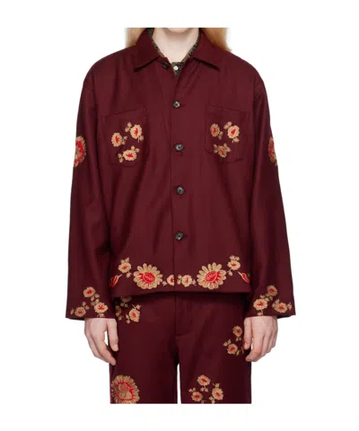 Bode Long-sleeved Shirt In Wine Red