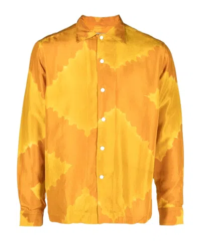 Bode Silk Lehariya Shirt In Orange Multi