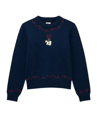 Bode Long-sleeve Knit Top In Navy