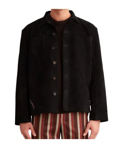 Bode Long-sleeved Lapel Leather Jacket In Black