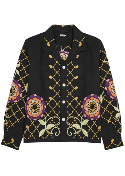 BODE LOUIE FLORAL-EMBROIDERED LINEN SHIRT