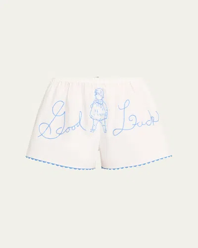 BODE LUCKY BABY EMBROIDERED SHORTS