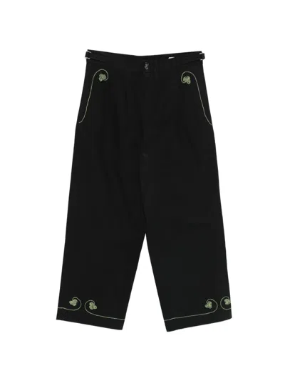 Bode Lucky Draw Straight-leg Pleated Embroidered Cotton-twill Trousers In Blue