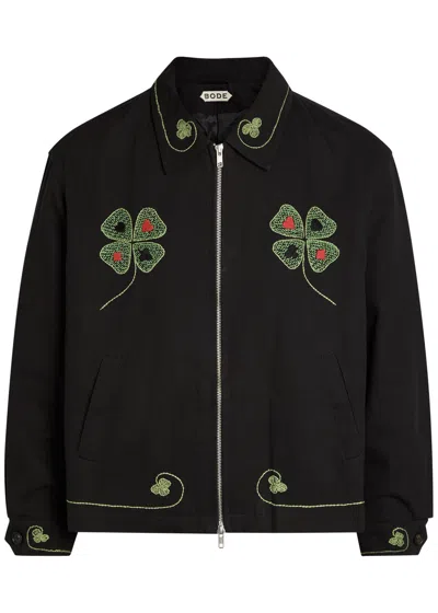 Bode Lucky Draw Embroidered Twill Jacket In Black