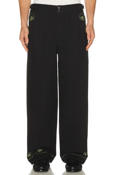 Bode Lucky Draw Straight-leg Pleated Embroidered Cotton-twill Trousers In Blue