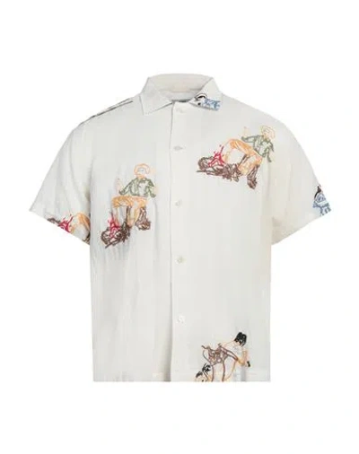 Bode Man Shirt Ivory Size M/l Linen, Cotton