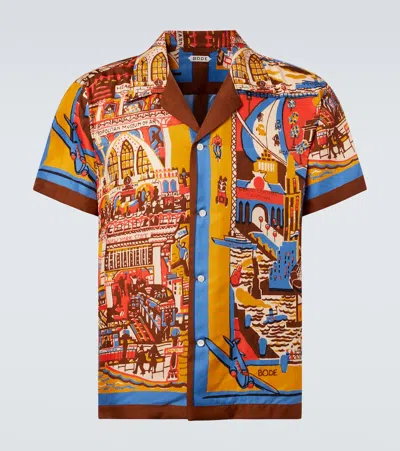 BODE MANHATTAN ISLAND PRINTED SILK BOWLING SHIRT