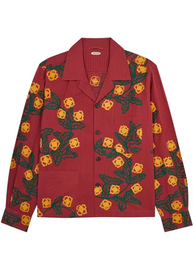 Bode Marigold Wreath Embroidered Cotton Shirt In Red