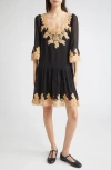 Bode Marisel Lace Trim Silk Chiffon Dress
