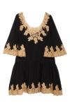 Bode Marisel Lace Trim Silk Chiffon Dress In Black/natural