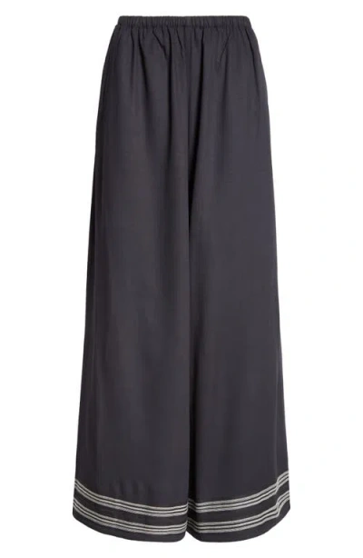Bode Mathilde Wide Leg Trousers In Navy Cream