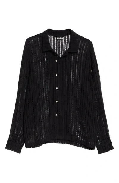 Bode Meandering Lace Button-up Shirt In Black