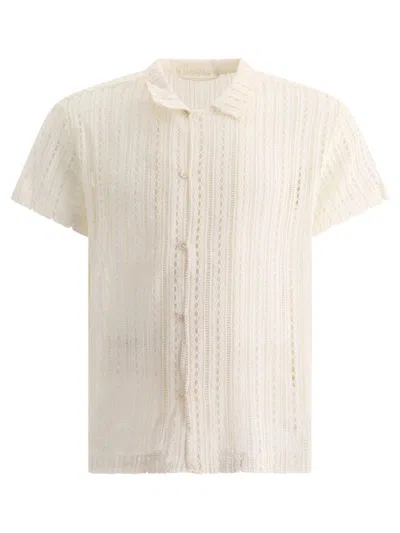 Bode Meandering Lace Short Sleeve Shirt In White