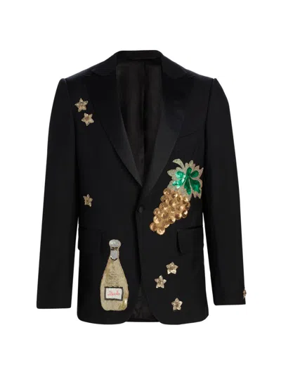 Bode Men's Arbane Embroidered Wool-mohair Tuxedo Jacket In Black