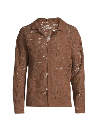 Bode Men's Crochet Button-front Shirt In Brown