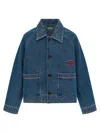 Bode Embroidered Merino Wool-blend Denim Jacket In Blue