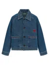 Bode Embroidered Merino Wool-blend Denim Jacket In Blue