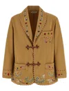 Bode Feather Runner Smoking Embroidered Blazer In Brown