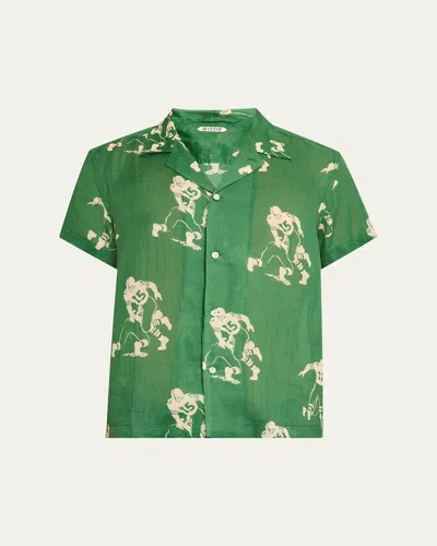 Bode Football Silhouette Shirt - Men's - Linen/flax In Green