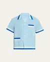 Bode Seedling Stripe Linen Camp Shirt In White Blue