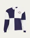 Bode Mens Navy White Grandfather Contrast-panels Cotton-knit Polo Shirt In Navy White