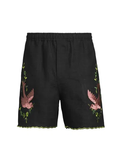 Bode Men's The Crane Estate Rosefinch Linen Shorts In Black