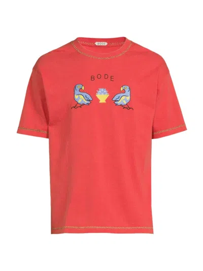 Bode Twin Parakeet Logo-embroidered Cotton-jersey T-shirt In Red