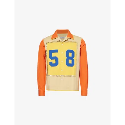 Bode Mens  Fifty Eight Long-sleeves Relaxed-fit Cotton-poplin Shirt In Orange Multi