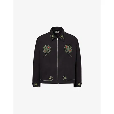 Bode Mens Black Lucky Draw Embroidered Cotton Jacket