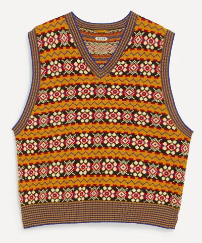 Bode Mens Braken Fair Isle Cotton-knit Vest In Brown