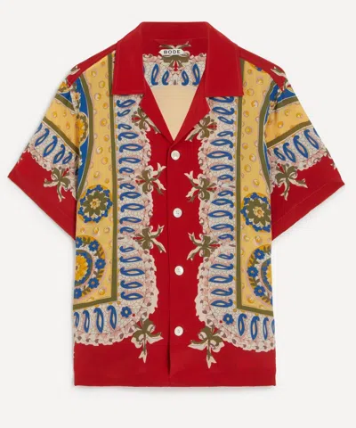 Bode Mens Bricolage Short-sleeve Silk Shirt In Red