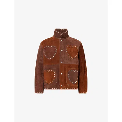Bode Mens Brown Tan Hearts Welding Studded Suede Jacket