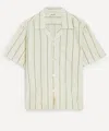 Bode Celery Stripe Short Sleeve Cotton Button-up Shirt In White