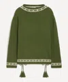 Bode Moritz Tassel Trim Virgin Wool Sweater In Green