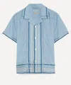 Bode Striped Cotton Bowling Shirt With Cuban Collar And Short Sleeves In Blue