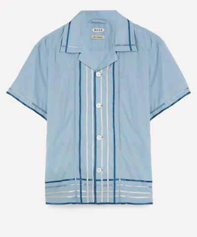 Bode Mens Ribbon Plaid Short-sleeve Shirt In Blue