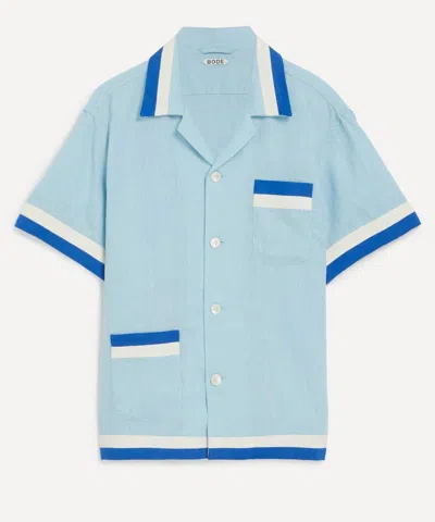 Bode Seedling Stripe Linen Camp Shirt In Blue
